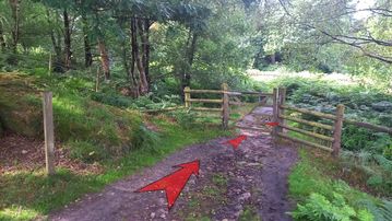 A photo of step 12 of the Burbage Rocks & Higger Tor Walk route, with red arrows superimposed to show the way.