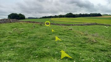 A photo of step 31 of the Chee Dale Walk route, with yellow arrows superimposed to show the way.