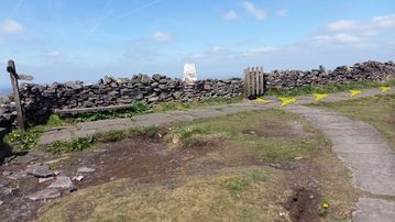 A photo of step 11 of the Shining Tor Walk route, with yellow arrows superimposed to show the way.